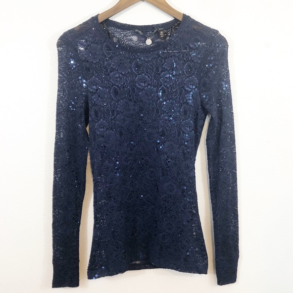 BKE Navy lace and sparkle blouse small NWT - Picture 1 of 8